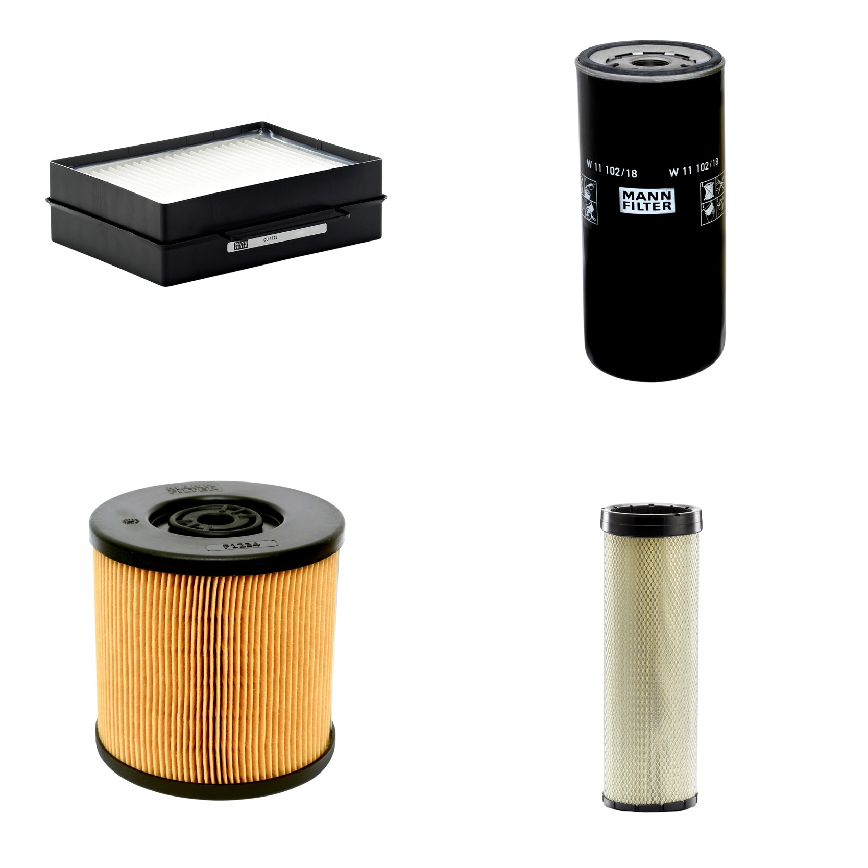 Kit Filtros de Ar Combustível Cabine Ar Condicionado Óleo - Mann-Filter - CF1720 - CU1722 - P1234 - W11102/18