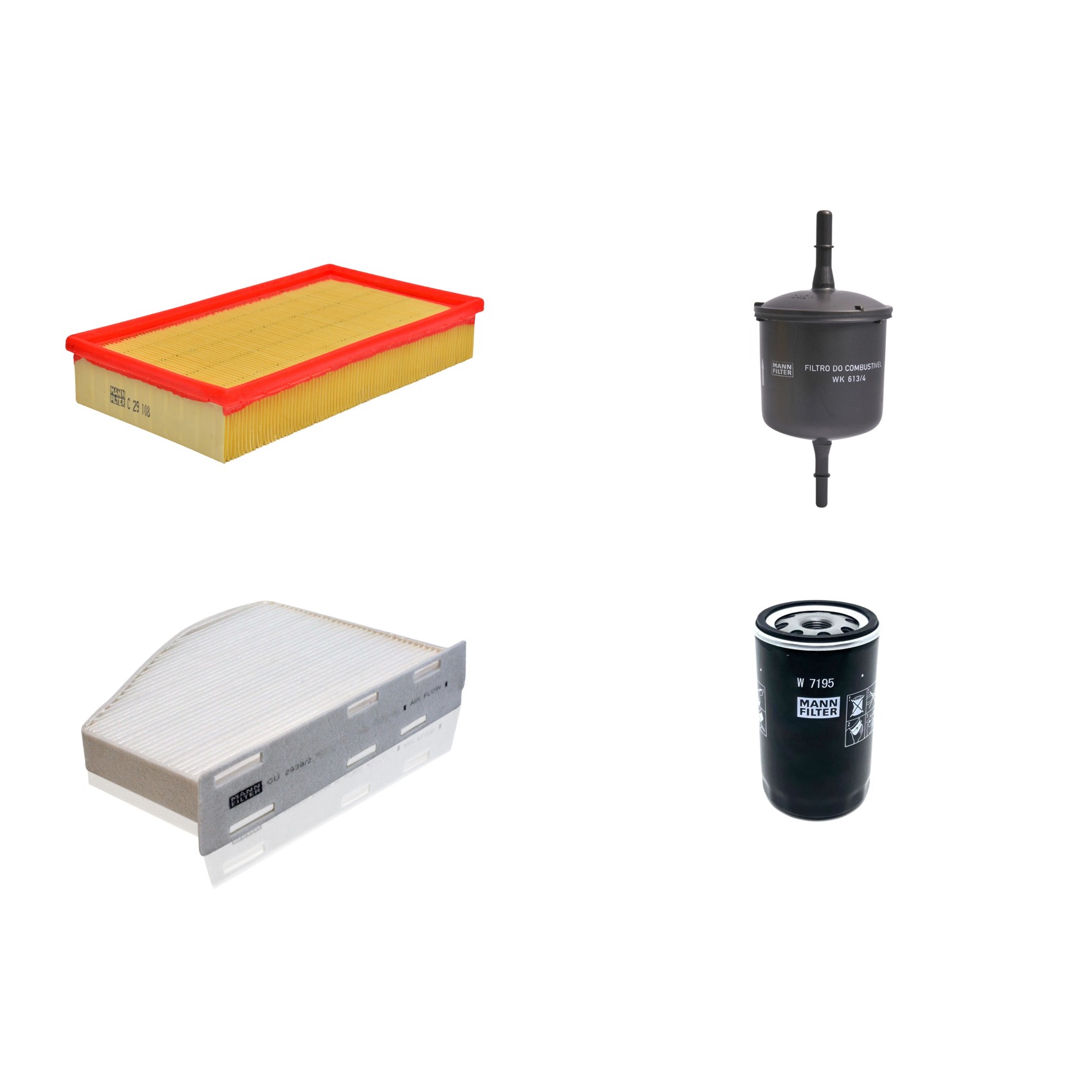 Kit Filtros de Ar Combustível Cabine Ar Condicionado Óleo - Mann-Filter - C29108 - CU2939/2 - W7195 - WK613/4