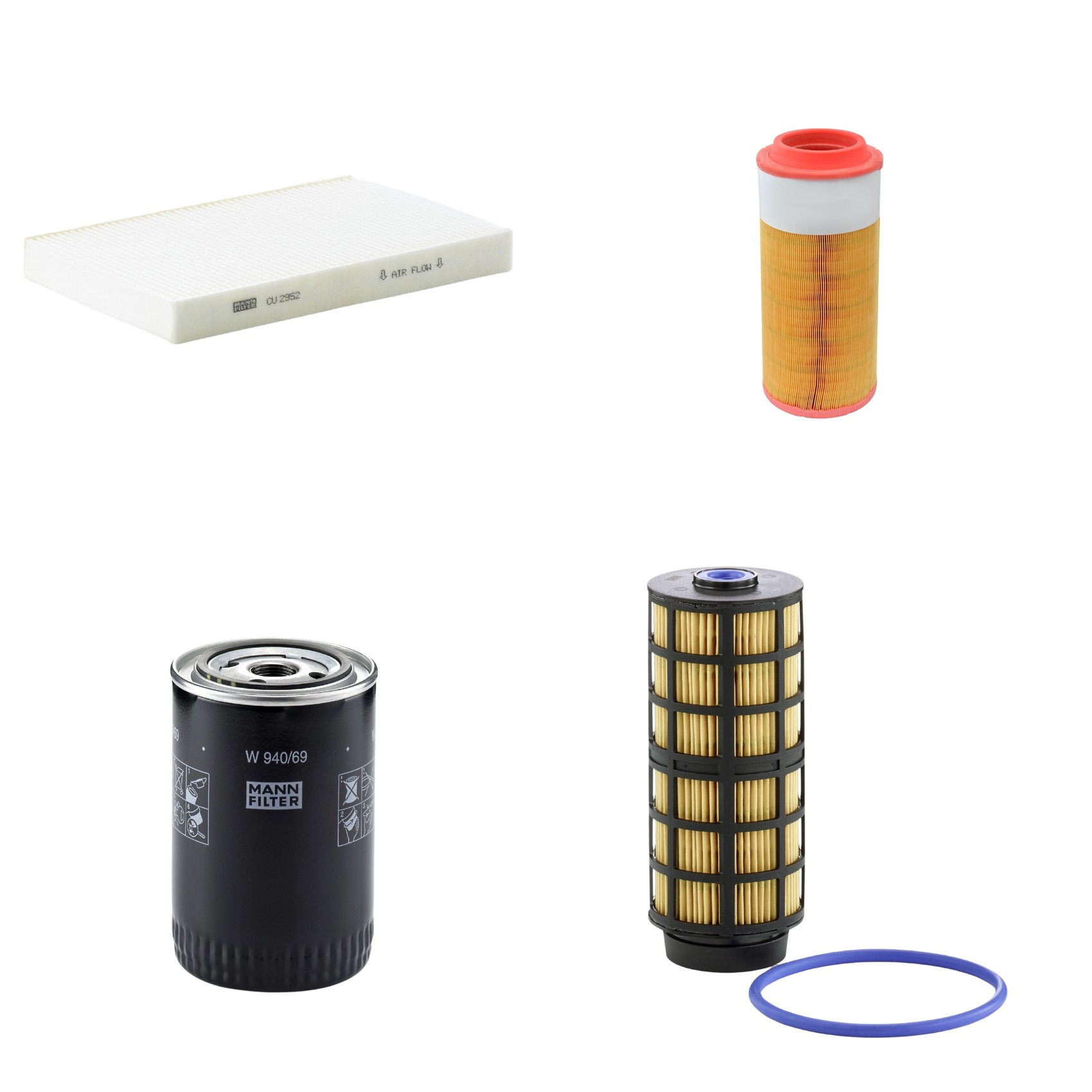 Kit Filtros de Ar Combustível Cabine Ar Condicionado Óleo - Mann-Filter - C18450/2 - CU2952 - PU7004Z - W940/69