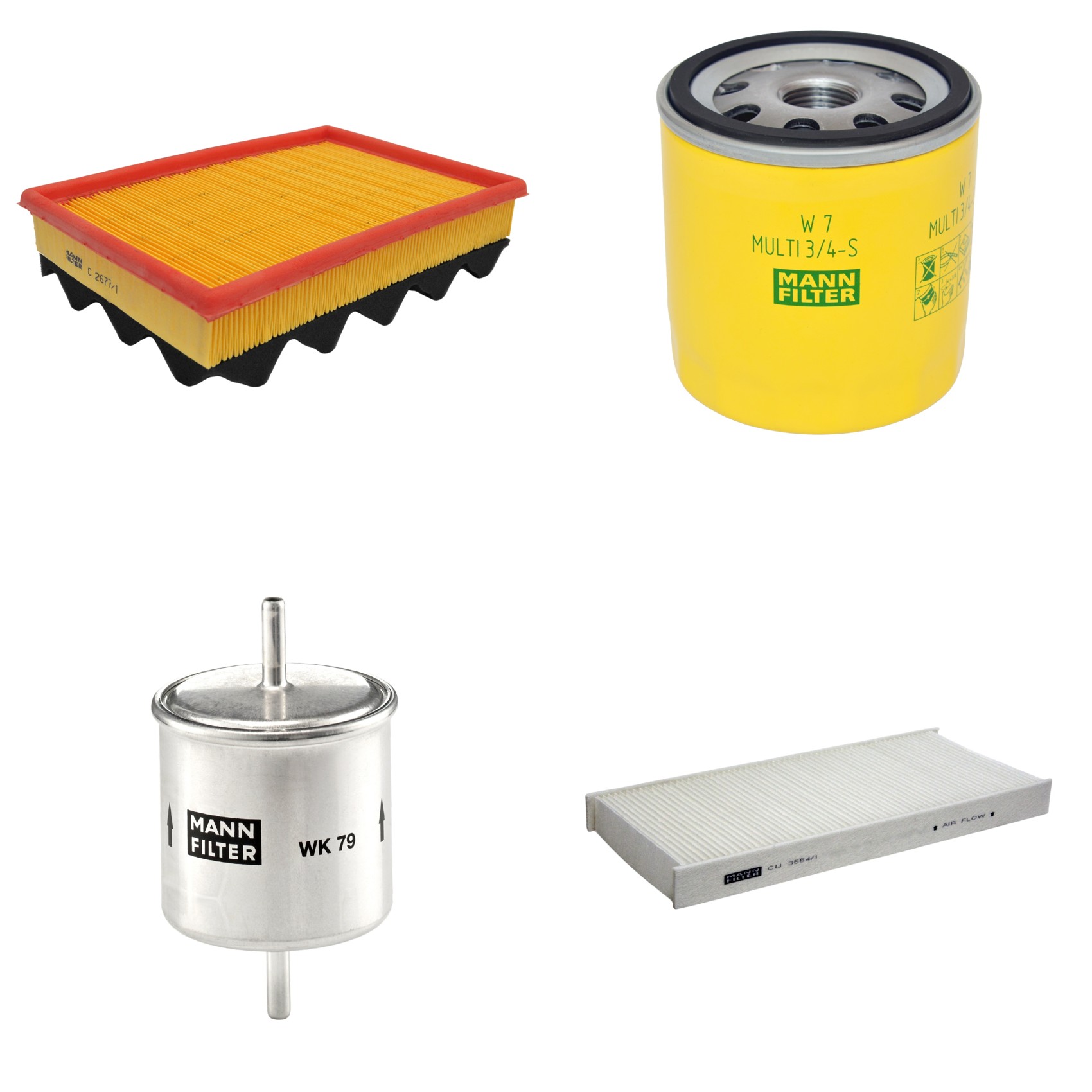 Kit Filtros de Ar Combustível Cabine Ar Condicionado Óleo - Mann-Filter - C2677/1 - CU3554/1 - W7MULTI3/4-S - WK79