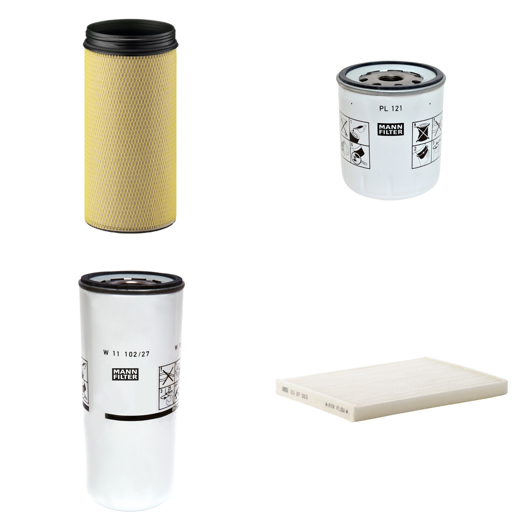 Kit Filtros de Ar Combustível Cabine Ar Condicionado Óleo - Mann-Filter - CF1940 - CU27003 - PL121 - W11102/27