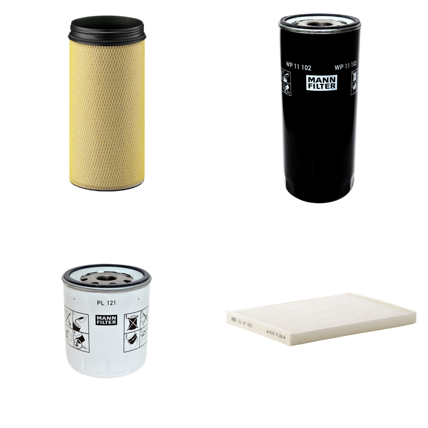 Kit Filtros de Ar Combustível Cabine Ar Condicionado Óleo - Mann-Filter - CF1940 - CU27003 - PL121 - WP11102