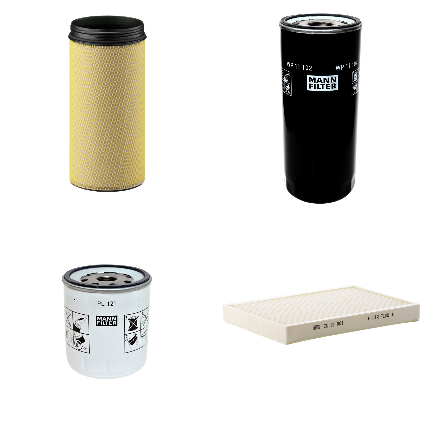 Kit Filtros de Ar Combustível Cabine Ar Condicionado Óleo - Mann-Filter - CF1940 - CU31001 - PL121 - WP11102