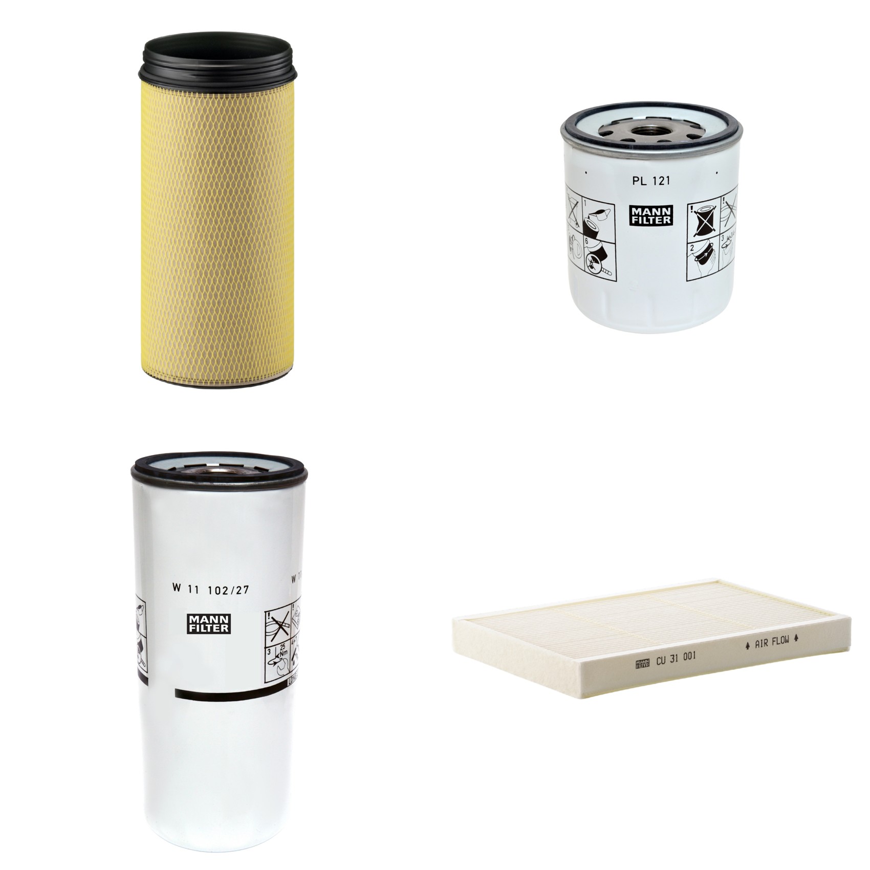 Kit Filtros de Ar Combustível Cabine Ar Condicionado Óleo - Mann-Filter - CF1940 - CU31001 - PL121 - W11102/27
