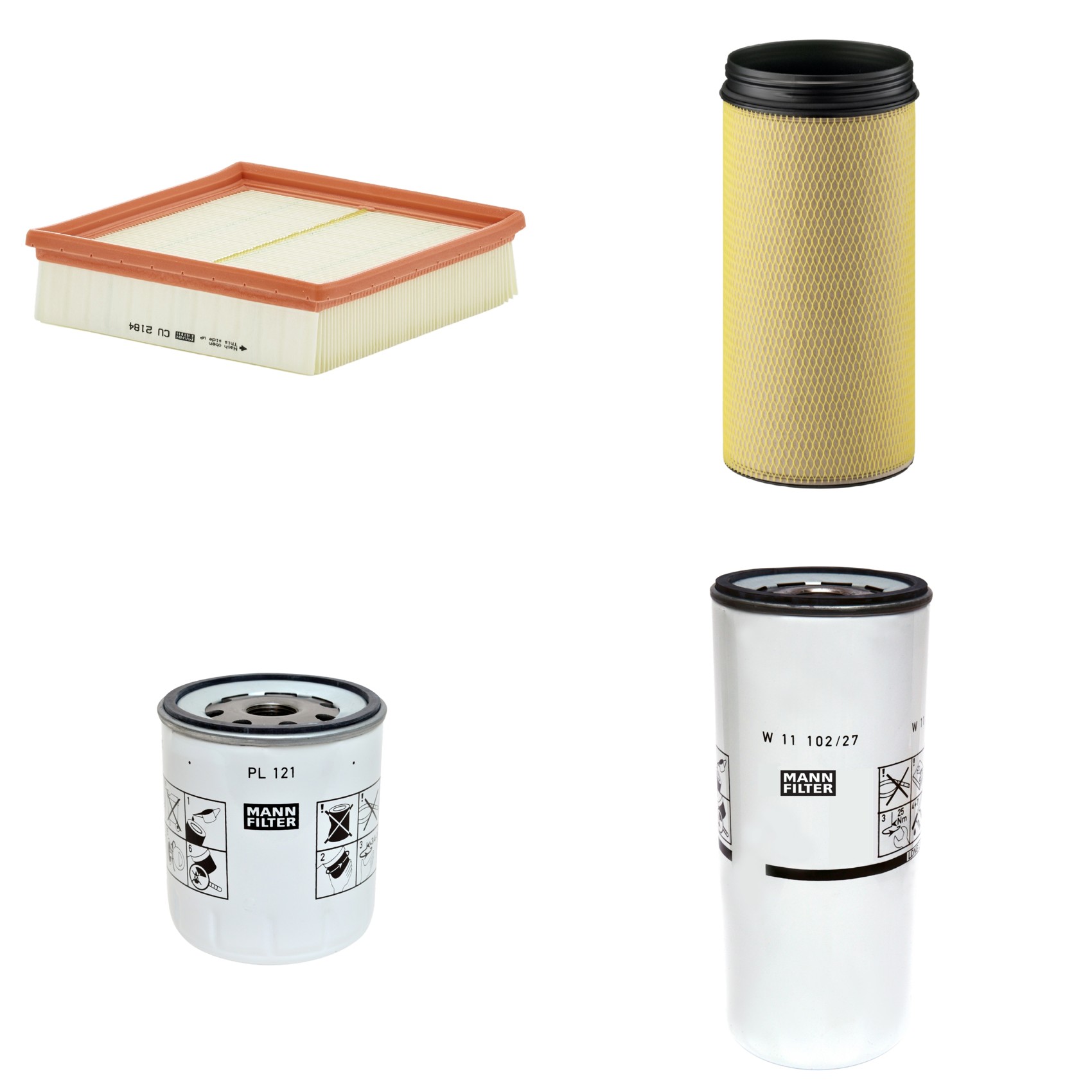 Kit Filtros de Ar Combustível Cabine Ar Condicionado Óleo - Mann-Filter - CF1940 - CU2184 - PL121 - W11102/27