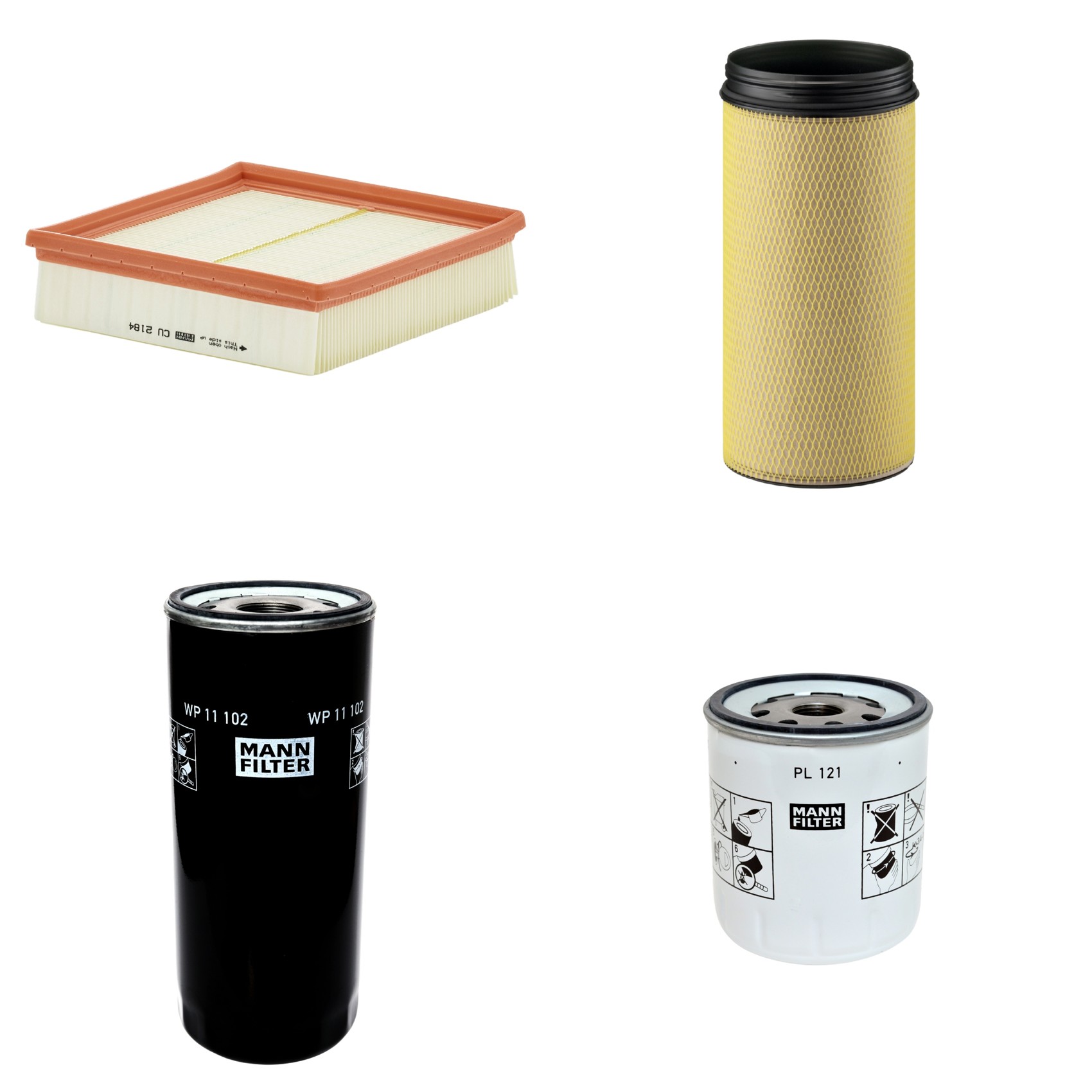 Kit Filtros de Ar Combustível Cabine Ar Condicionado Óleo - Mann-Filter - CF1940 - CU2184 - PL121 - WP11102