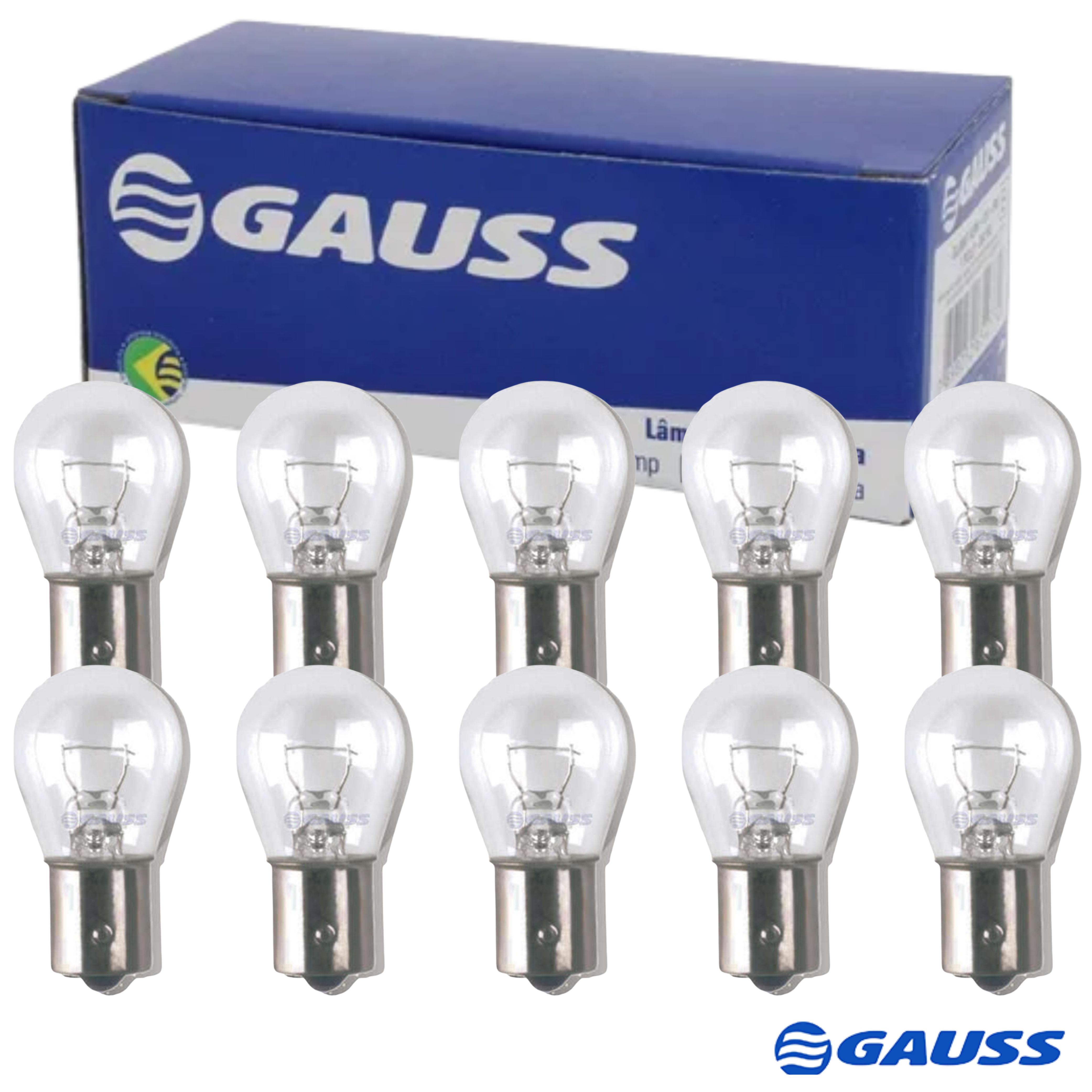 Kit 10 Lâmpadas 1 Polo 24V 21W BA15S Lanterna Freio Pisca - Gauss - GL1141B