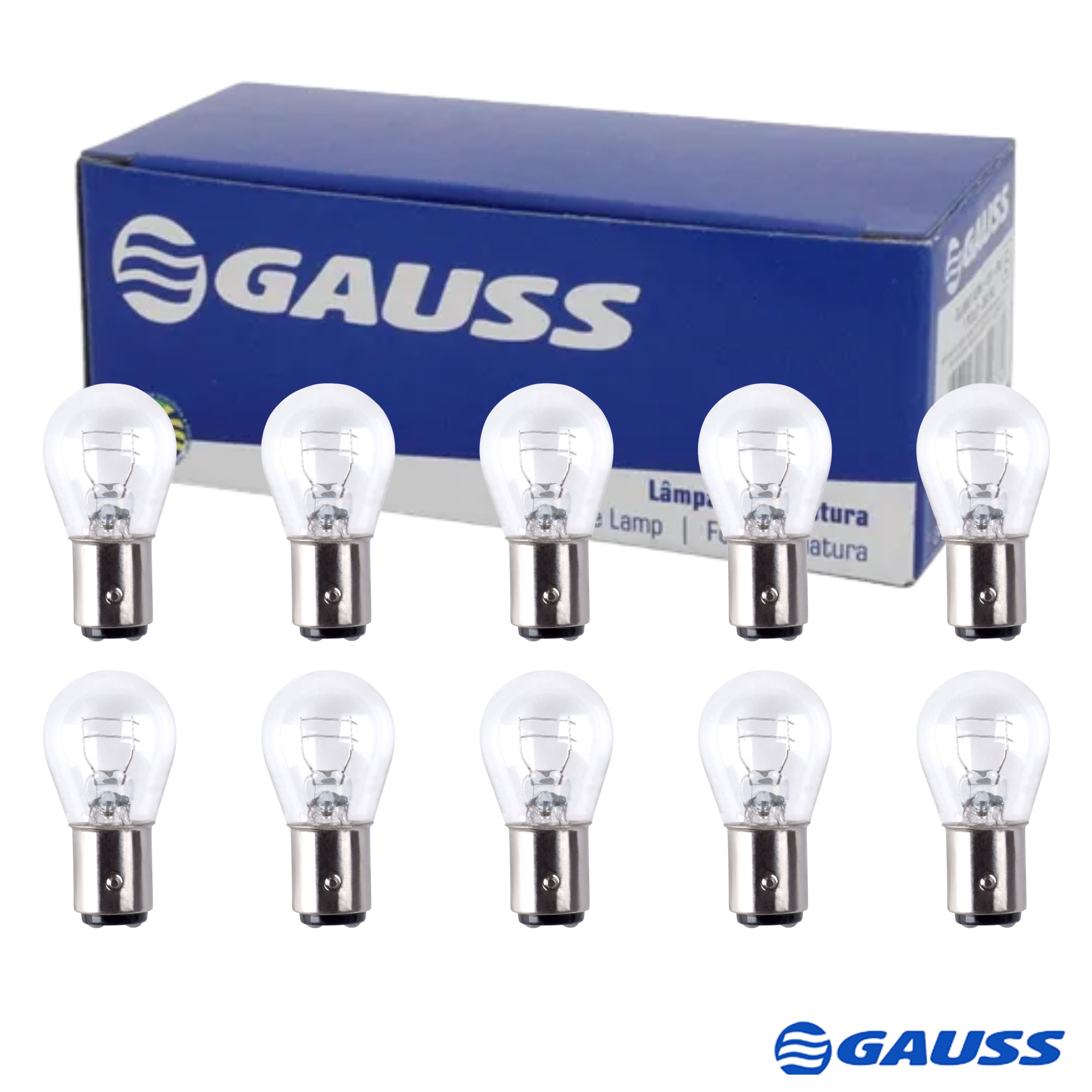 Kit 10 Lâmpadas 2 Pólos 12V 21/5W BAY15D Lanterna e Freio - Gauss - GL1034