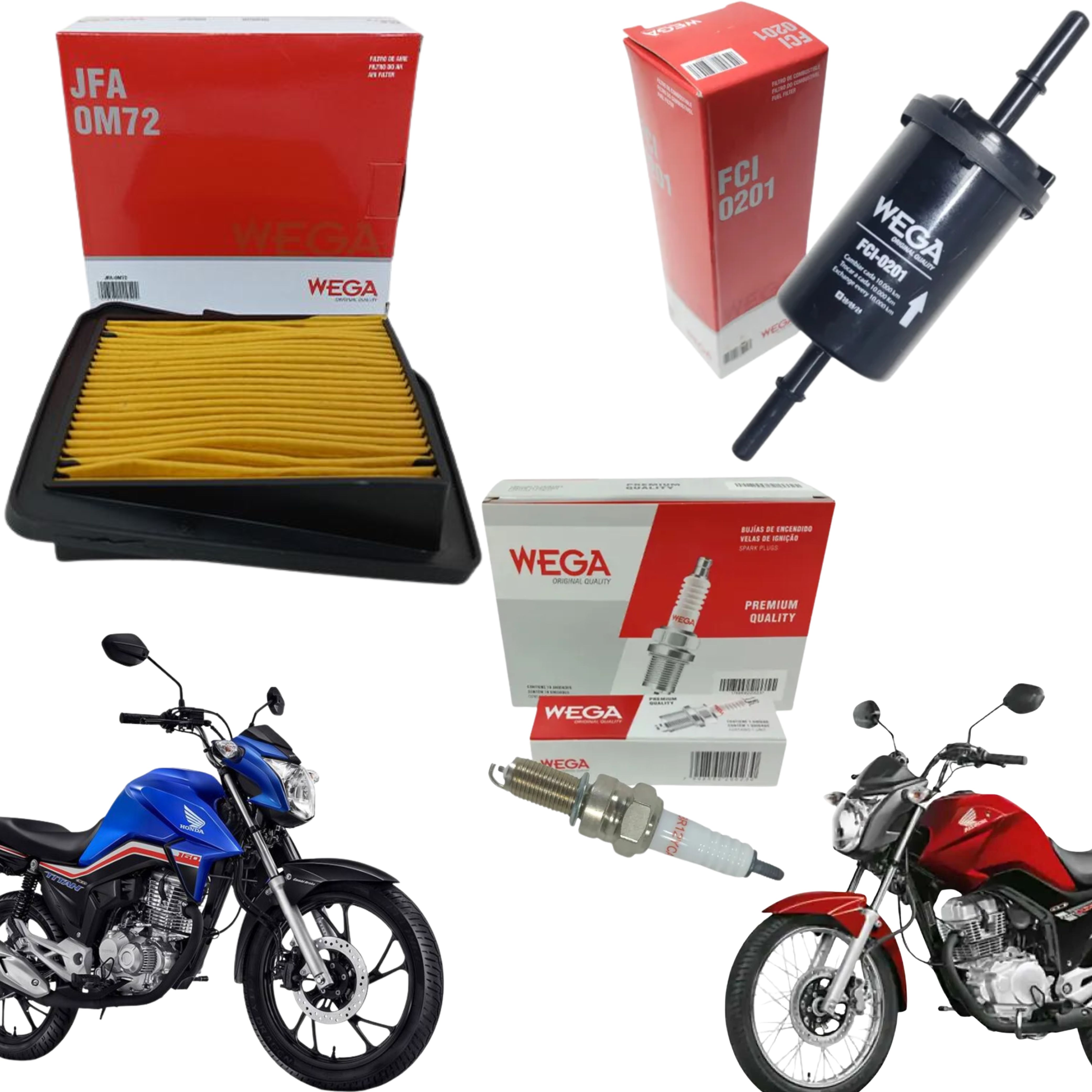 Kit Vela + Filtro Ar Combustível  CG160 Flex CG150 após 2014 - Wega