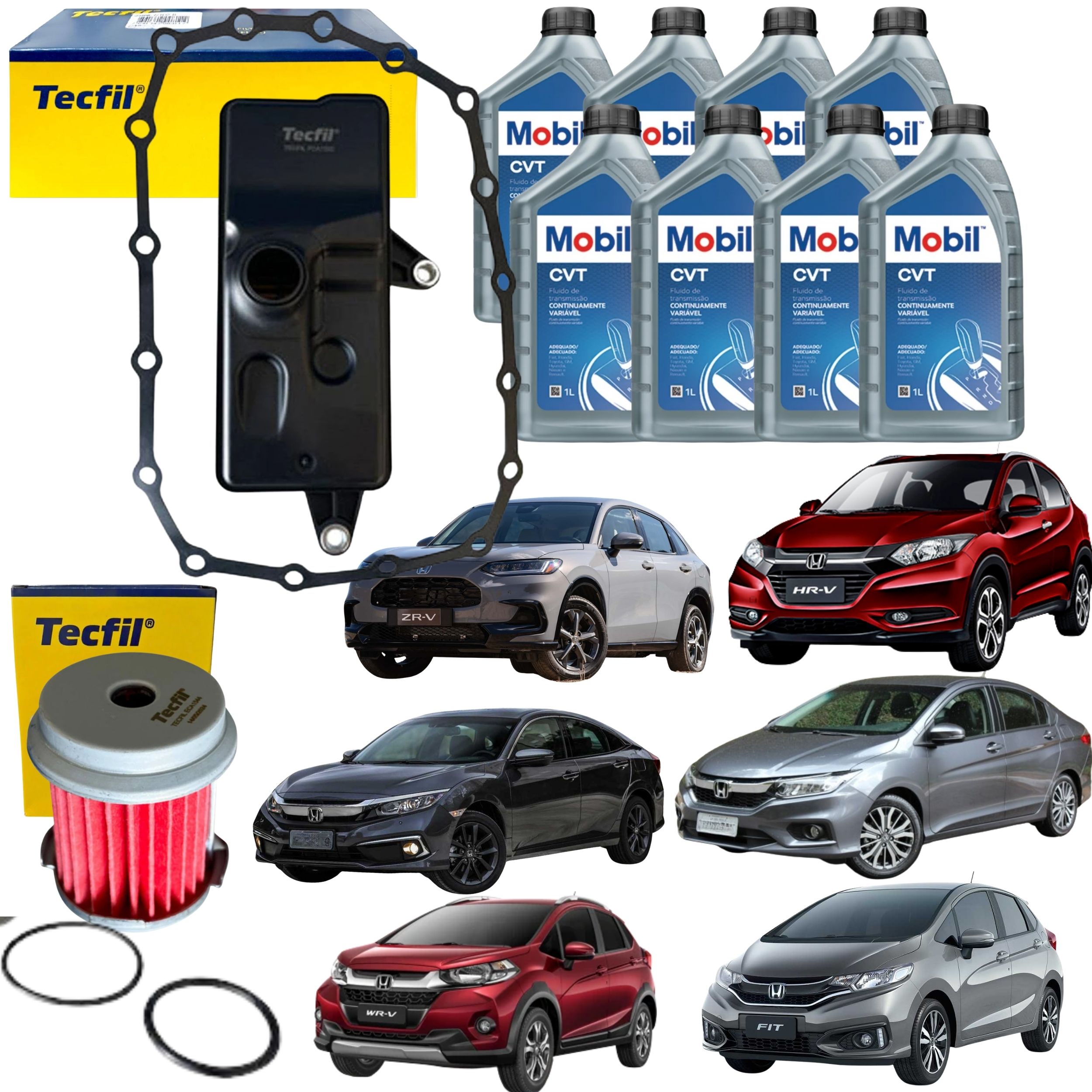Kit 8L Óleo CVT +  Filtros De Câmbio Automático Honda Fit Civic Hrv CVT Hcf-2 - Mobil / Tecfil - ECA1544 / FCA1592