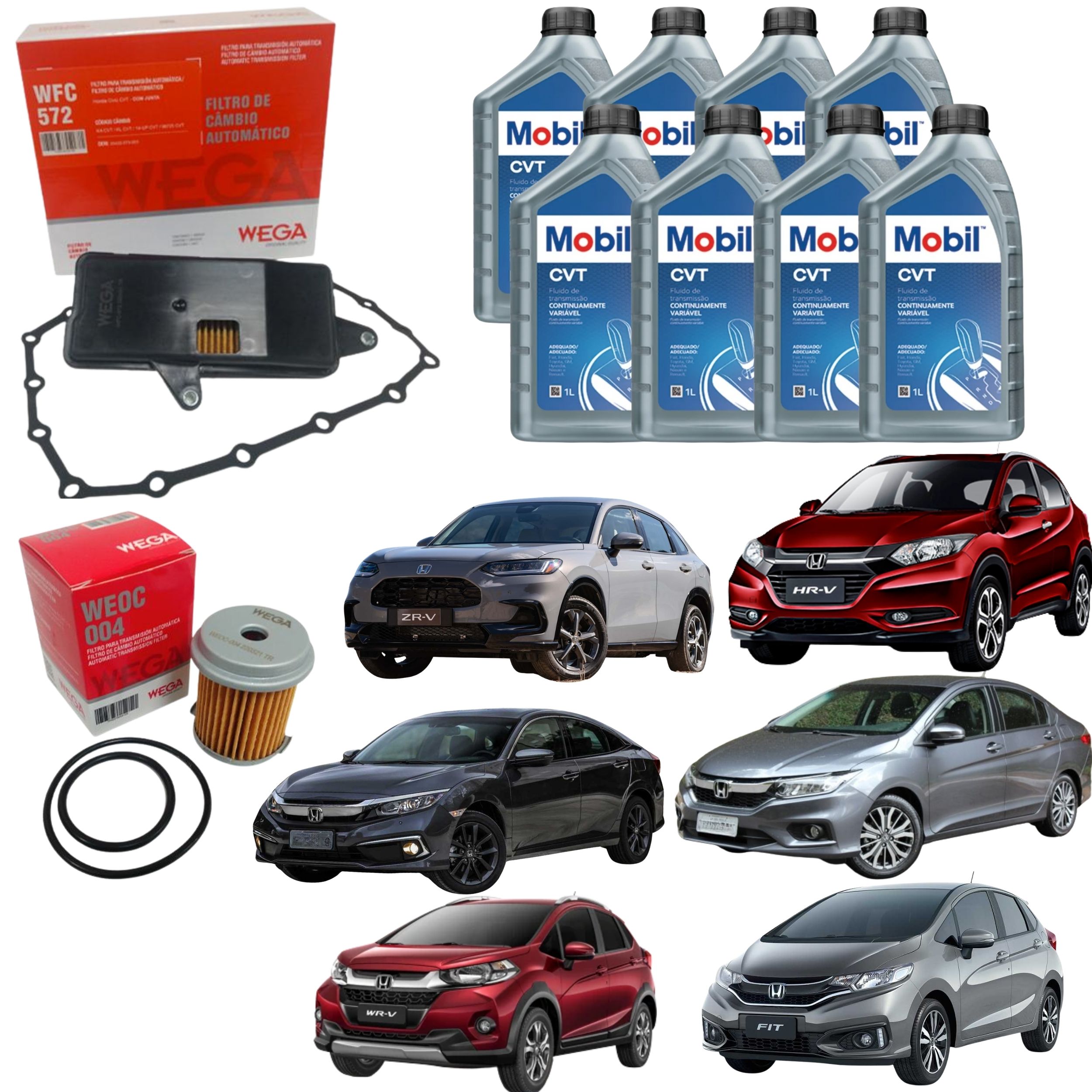 Kit 8L Óleo CVT +  Filtros De Câmbio Automático Honda Fit Civic Hrv CVT Hcf-2 - Mobil / Wega - WEOC-004 / WFC-572