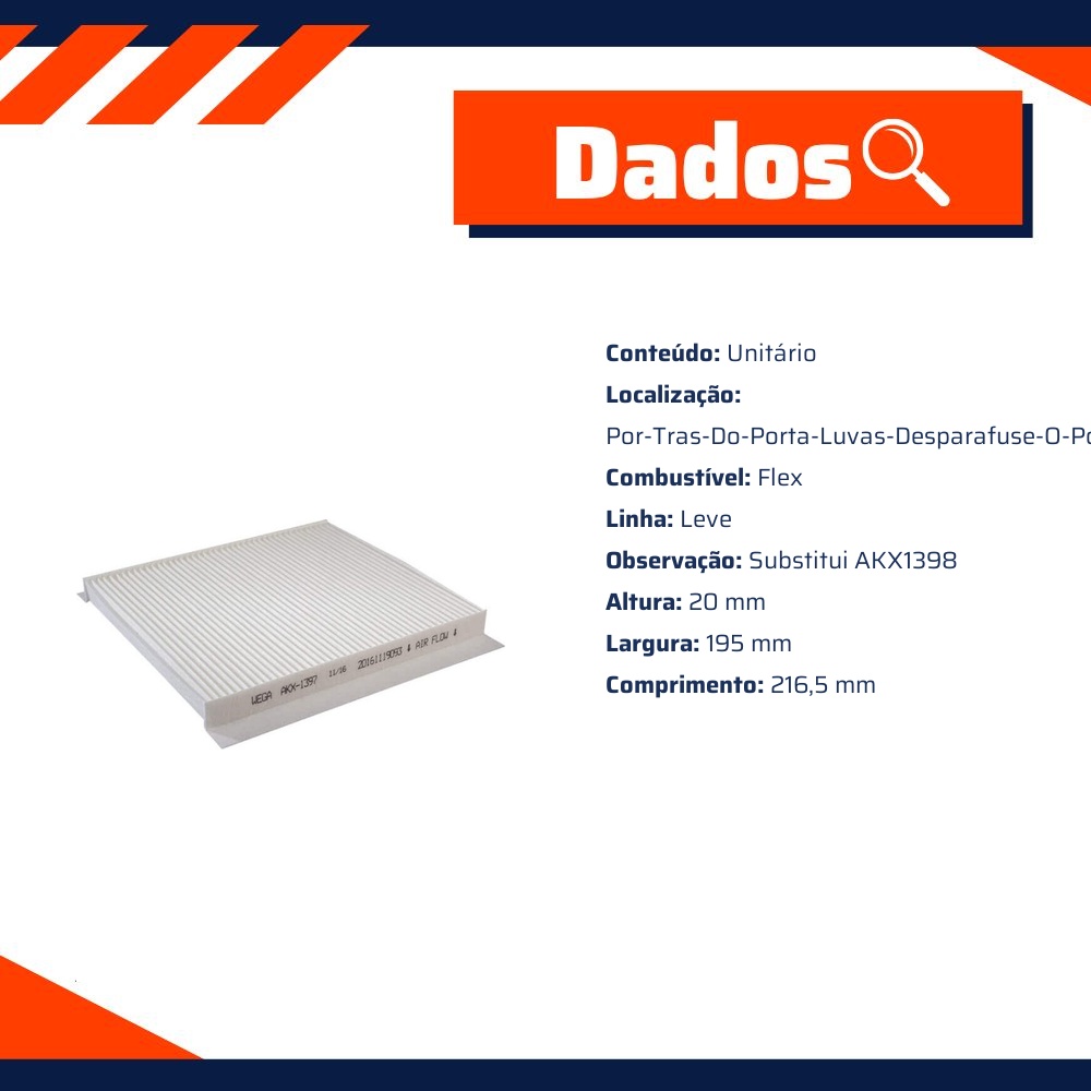FIltro de Ar Condicionado Cabine - Wega - AKX-1397