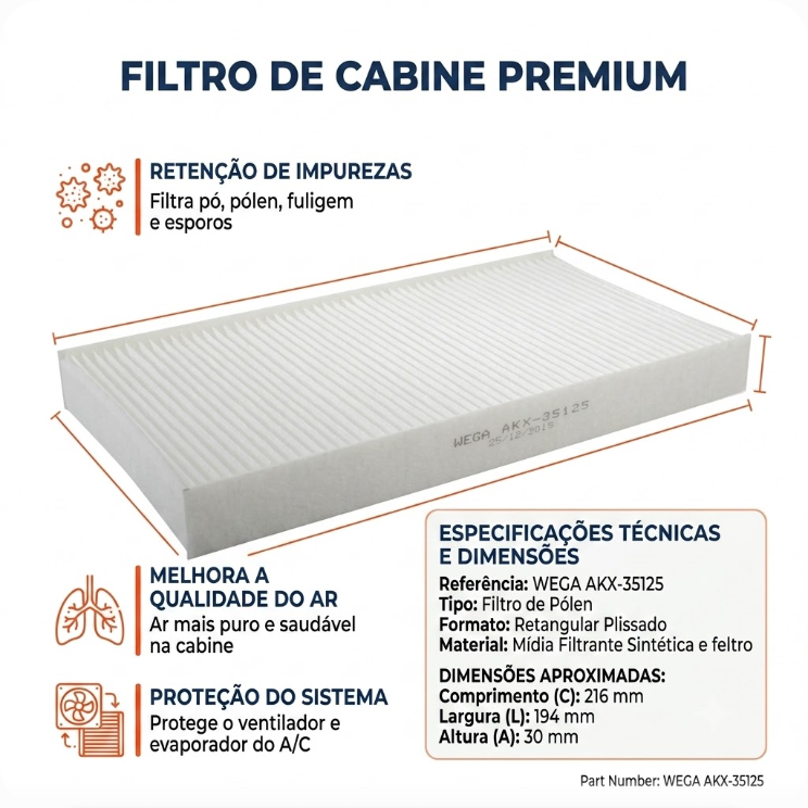 FIltro de Ar Condicionado Cabine - Wega - AKX-35125