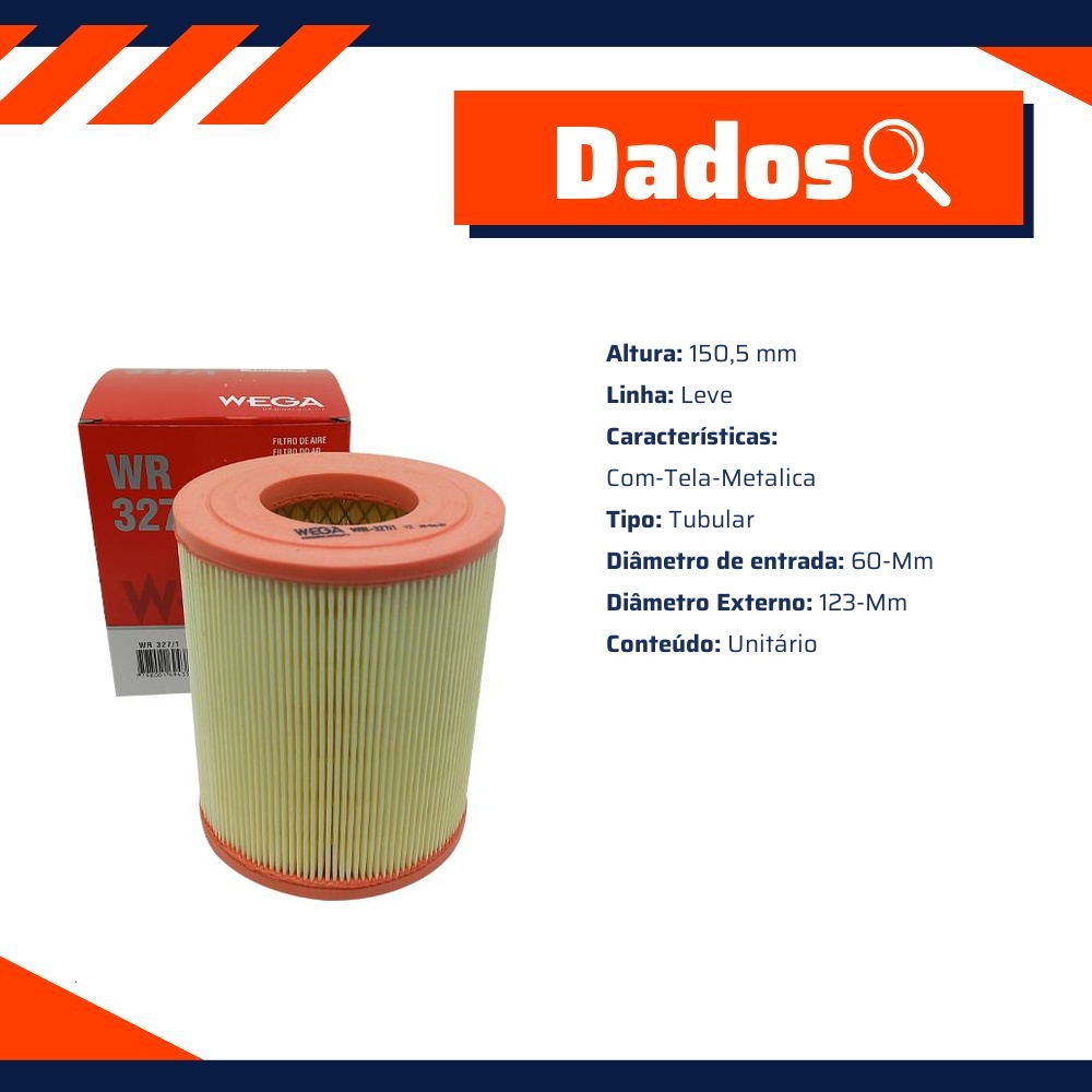 Filtro de Ar para Mercedes-Benz A 160 e A 190 - Wega - WR-327/1