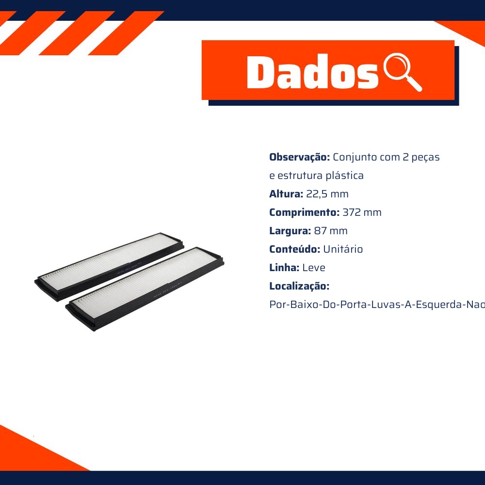 Par Filtro de Ar da Cabine para Mercedes-Benz E 220 e E 420 - Wega - AKX-3586