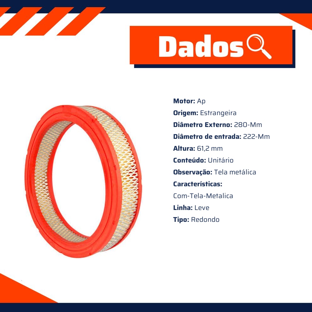 Filtro de Ar do Motor - Wega - WR-201
