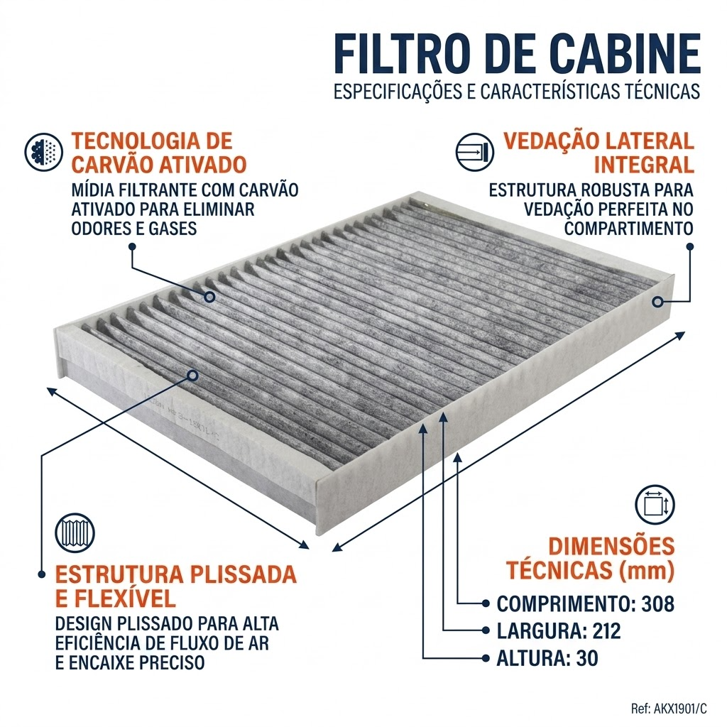 Filtro de Ar da Cabine com Carvão Ativado para Chrysler 300C e 300C Touring - Wega - AKX-1901/C
