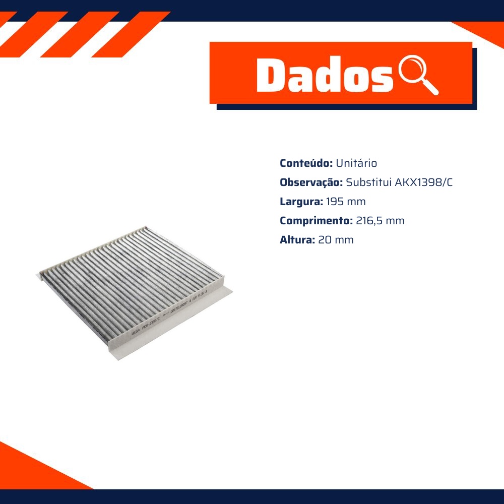 FIltro de Ar Condicionado Cabine com Carvão Ativado - Wega - AKX-1397/C