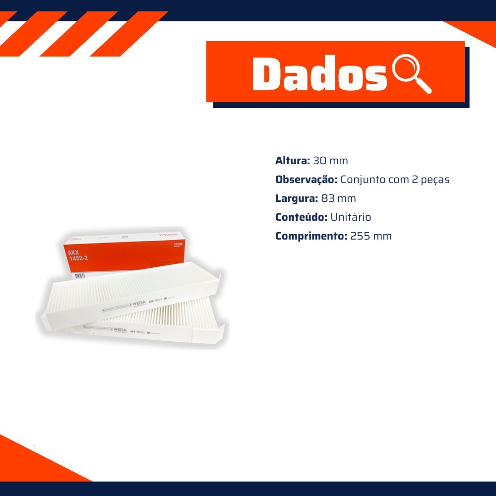 Par Filtro de Ar da Cabine para Peugeot 208 - Wega - AKX-1452-2