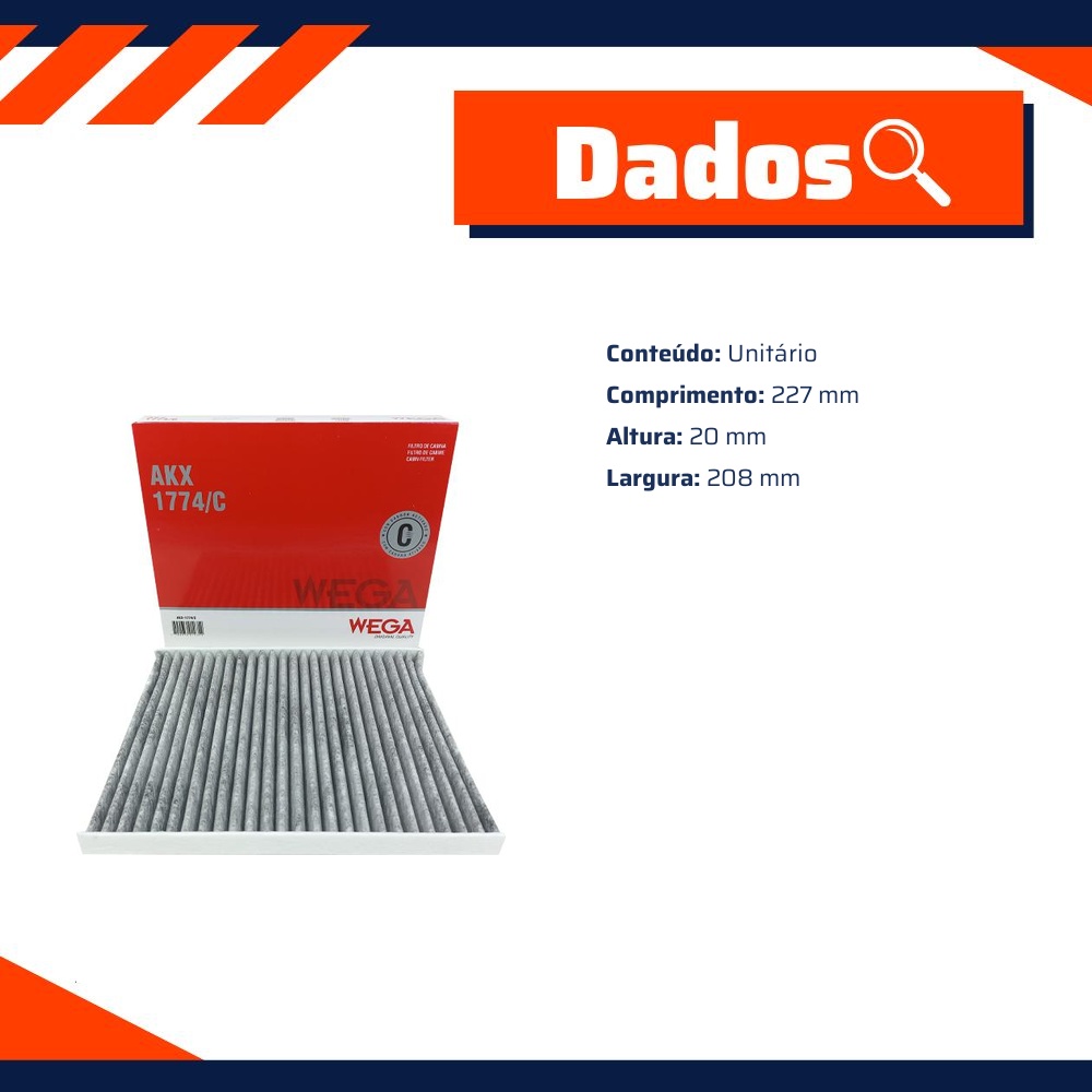 Filtro de Ar da Cabine com Carvão Ativado para JAC T6 - Wega - AKX-1774/C