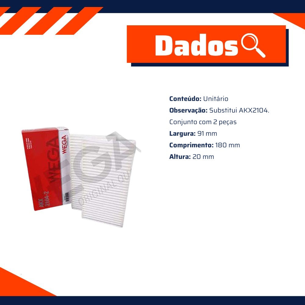 Filtro de Ar da Cabine para Jeep Cherokee e KIA Cerato - Wega - AKX-2104-2