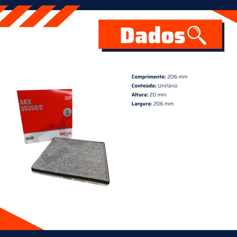 Filtro de Ar da Cabine com Carvão Ativado para Ford Territory - Wega - AKX-35350/C
