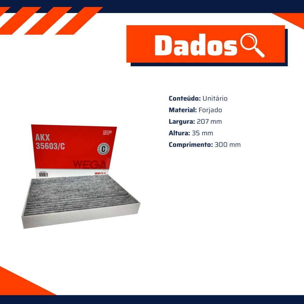 FIltro de Ar Condicionado Cabine com Carvão Ativado - Wega - AKX-35603/C