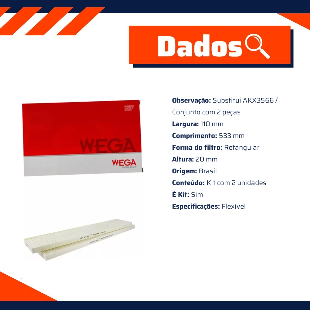 Par FIltro de Ar Condicionado Cabine - Wega - AKX-3566-2