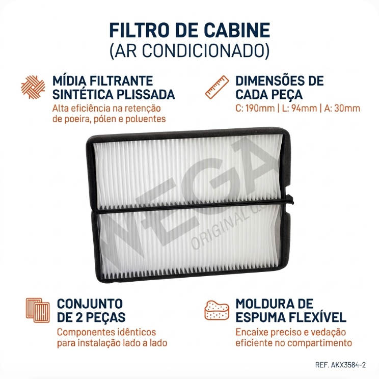 Par Filtro de Ar da Cabine para Ssangyong Rexton - Wega - AKX-3584-2