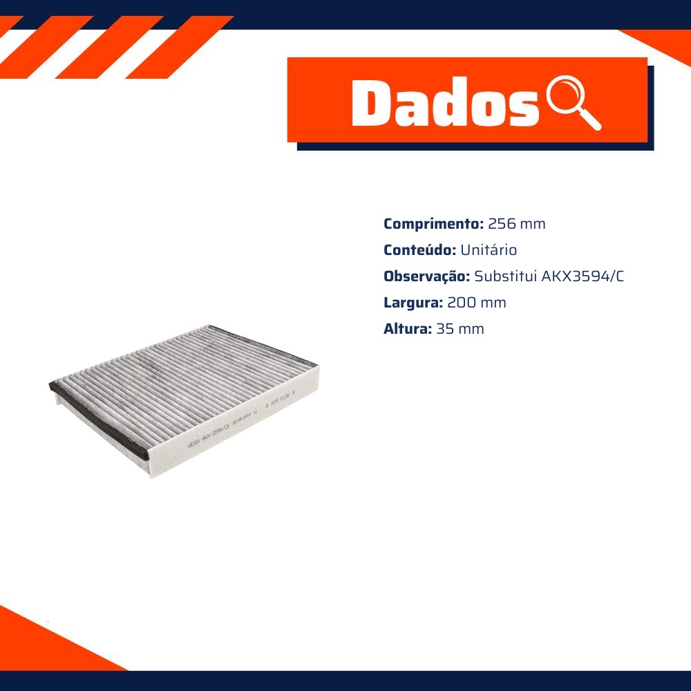 FIltro de Ar Condicionado Cabine com Carvão Ativado - Wega - AKX-3594/CF