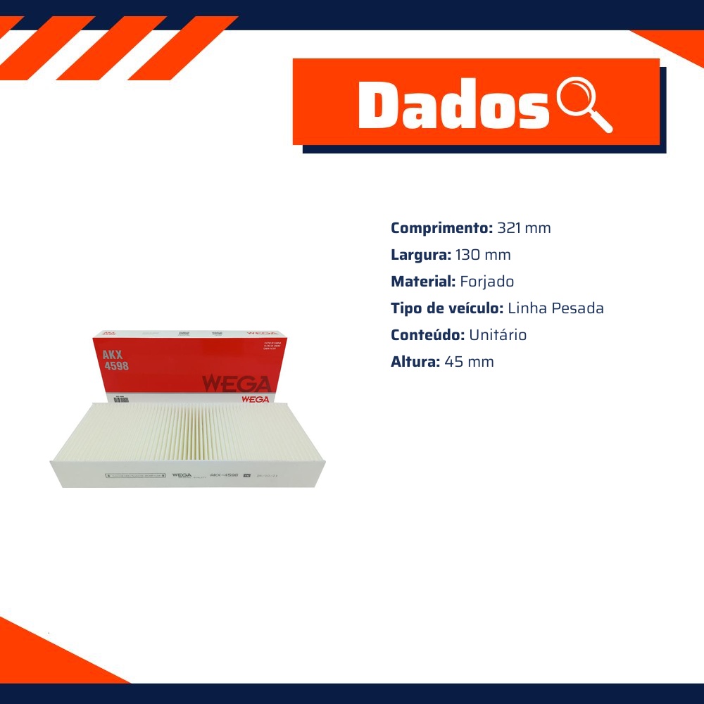 FIltro de Ar Condicionado Cabine - Wega - AKX-4598