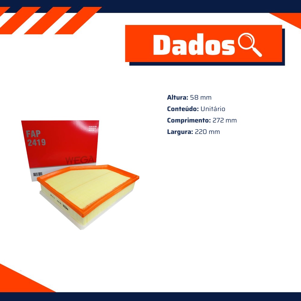 Filtro de Ar para BMW 745e e X5 - Wega - FAP-2419