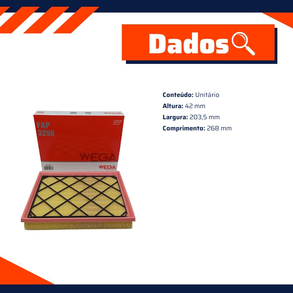 Filtro de Ar para Ford Bronco e Maverick - Wega - FAP-3296
