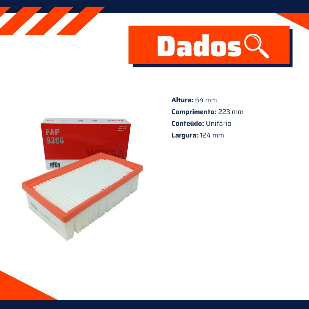 Filtro de Ar do Motor - Wega - FAP-9306