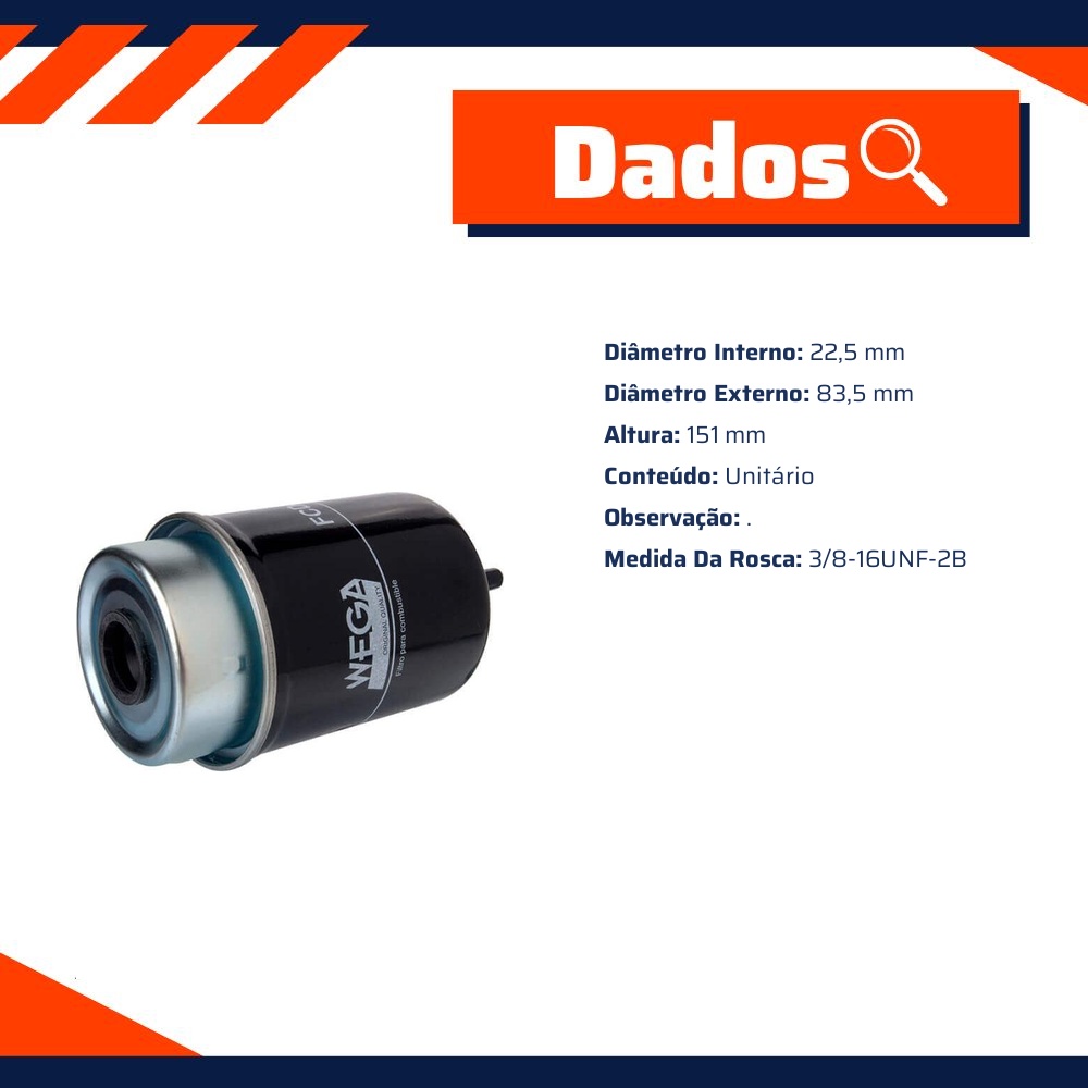 Filtro de Combustível com Dreno - Wega - FCD-0188