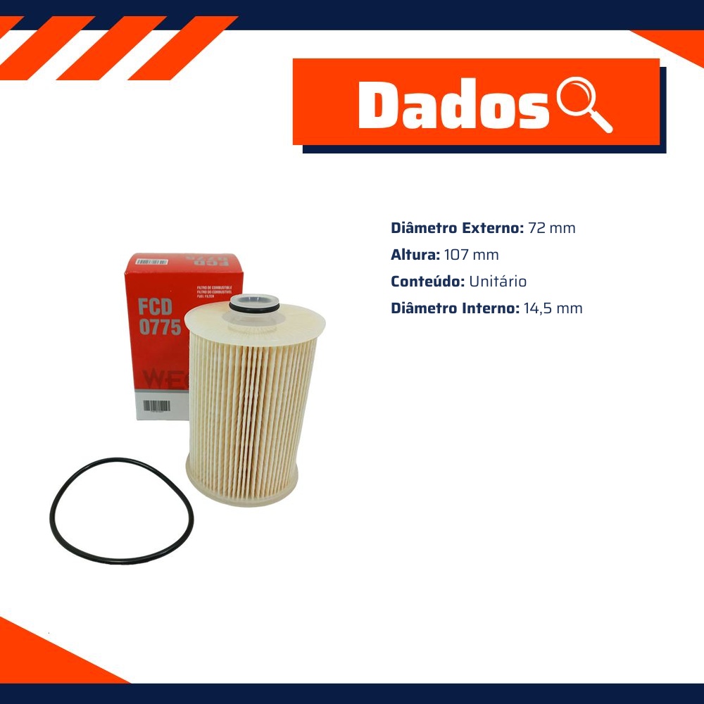 Filtro de Combustível para Ford Ranger Troller T4 - Wega - FCD-0775