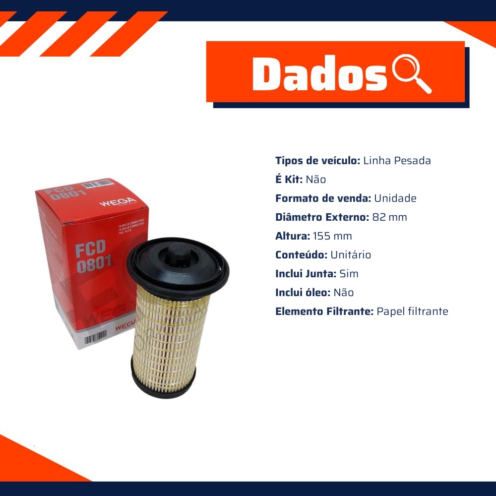Filtro de Combustível - Wega - FCD-0801
