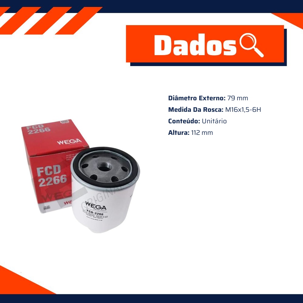 Filtro de Combustível com Dreno - Wega - FCD-2266