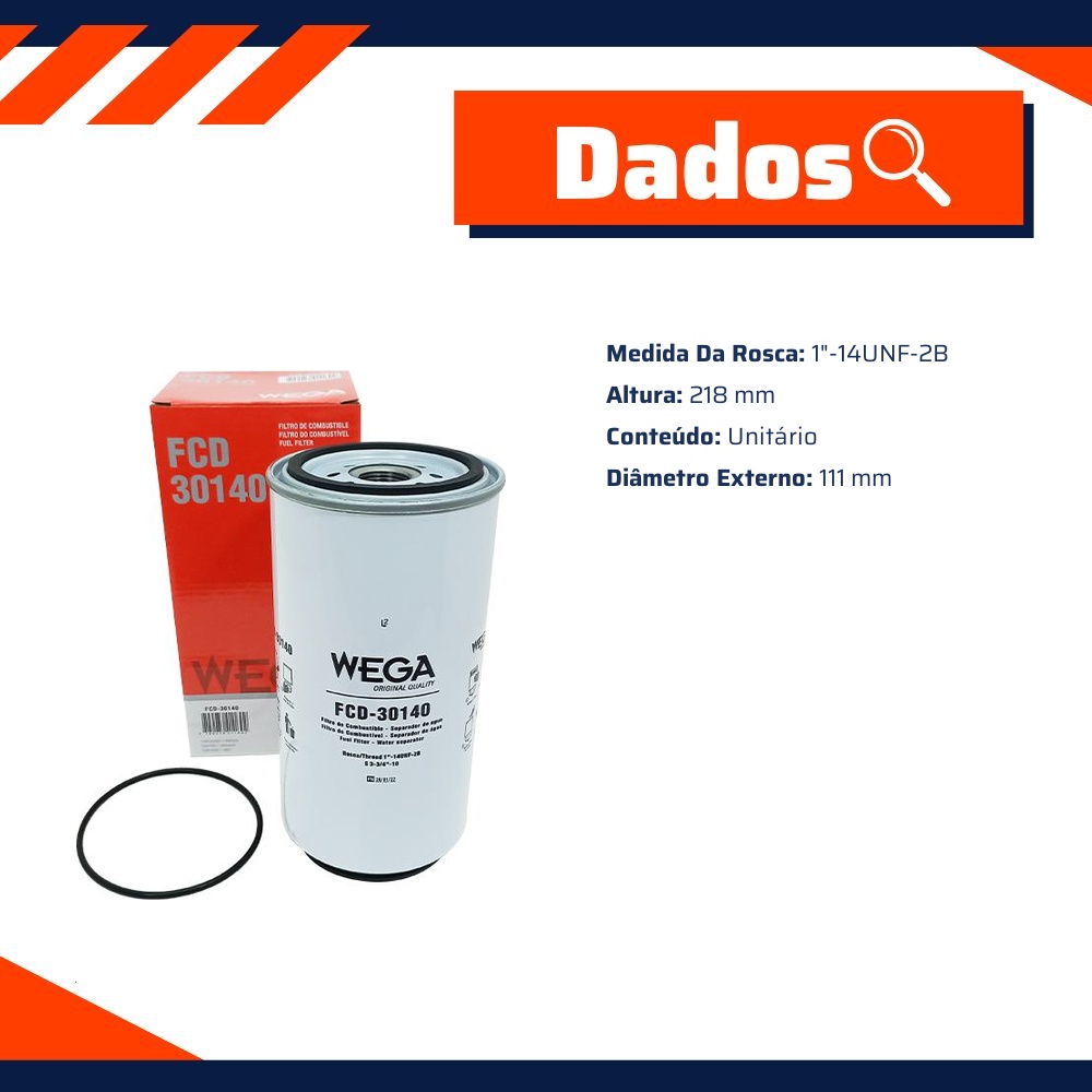 Filtro de Combustível Separador de Água sem Copo - Wega - FCD-30140