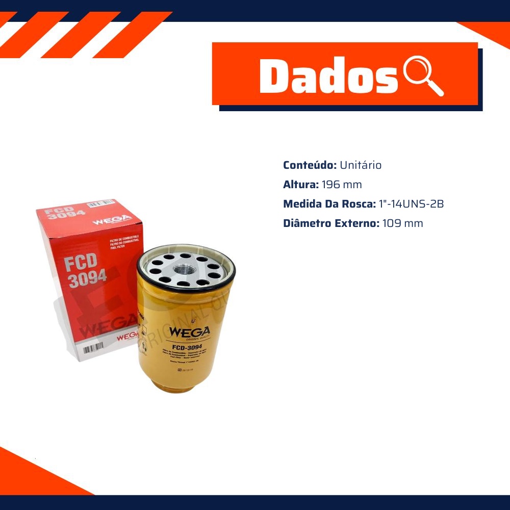 Filtro de Combustível Separador de Água sem Copo - Wega - FCD-3094