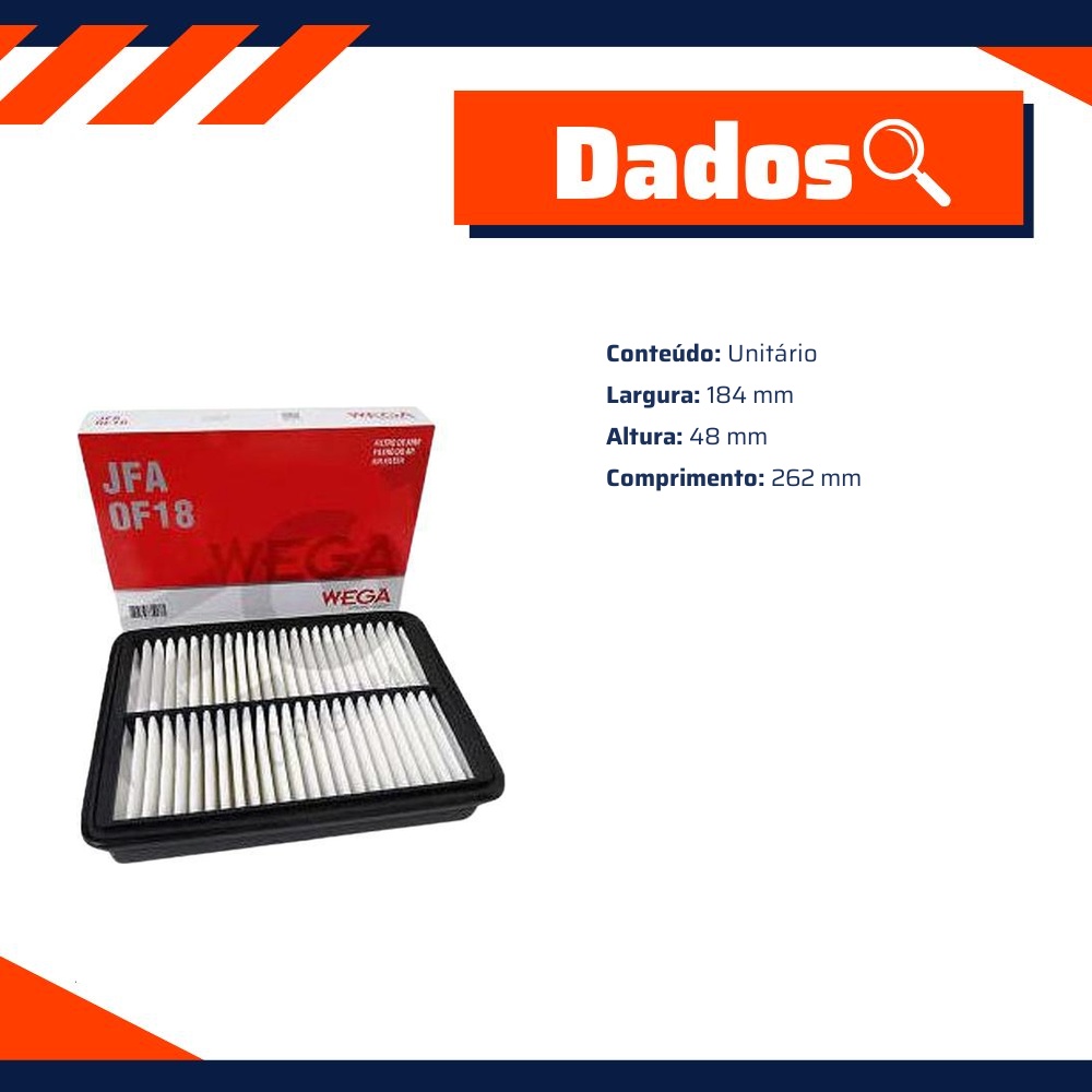 Filtro de Ar para Chery Tiggo 5X e Tiggo 7 - Wega - JFA-0F18