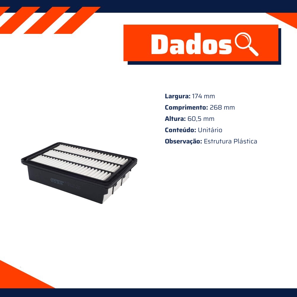 Filtro de Ar para Hyundai Santa Fé - Wega - JFA-0H14