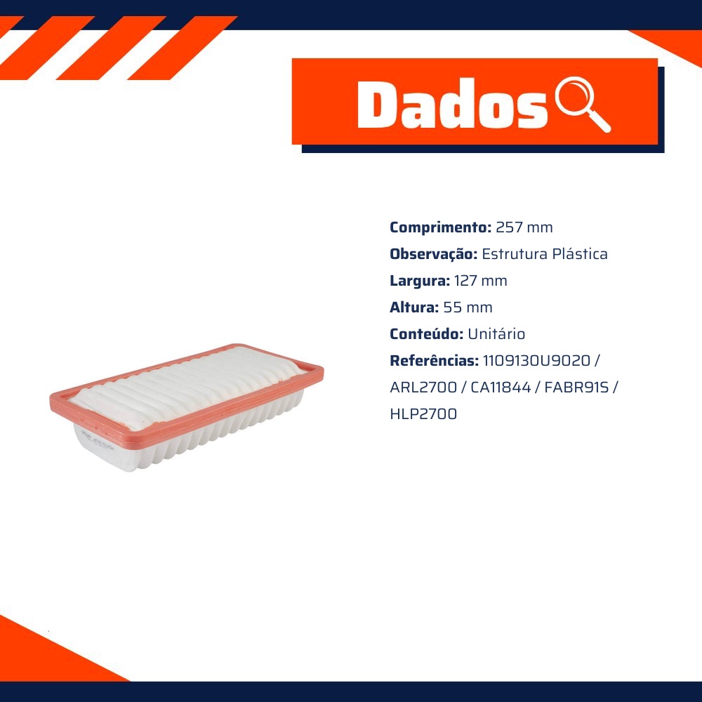 Filtro de Ar para JAC J2 e J3 - Wega - JFA-0J04