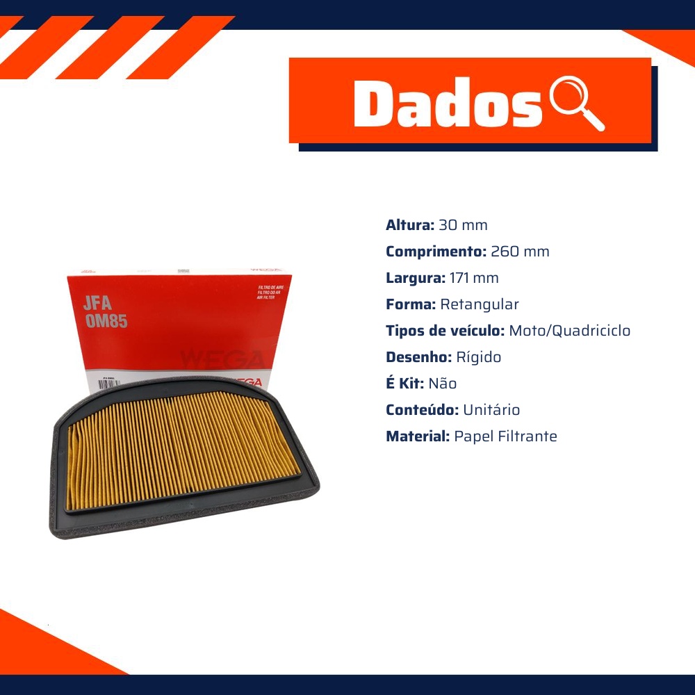 Filtro de Ar para Triumph Tiger 1200 - Wega - JFA-0M85
