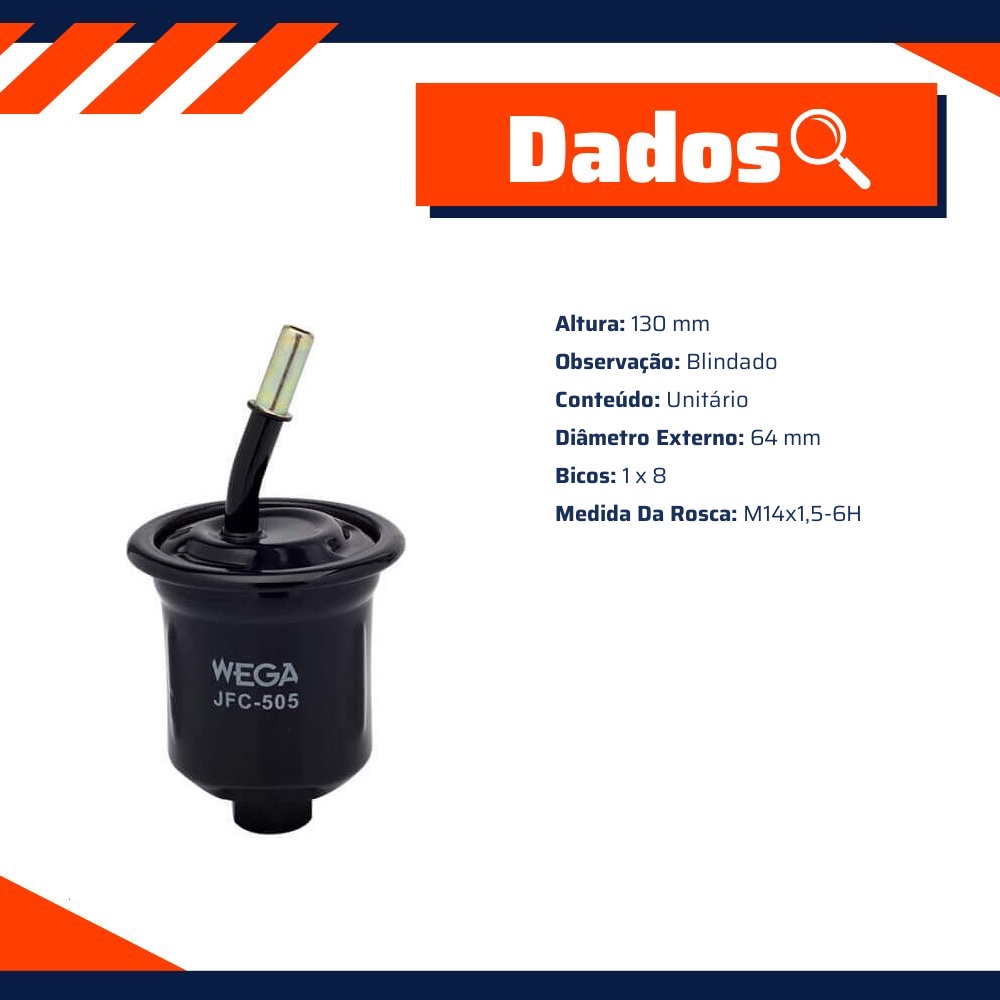 Filtro de Combustível para Mitsubishi Pajero Sport - Wega - JFC-505