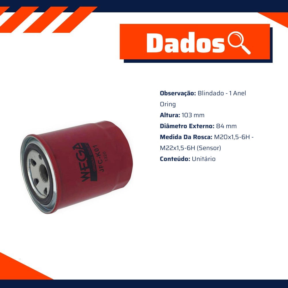 Filtro de Combustível para Kia Sportage - Wega - JFC-K01