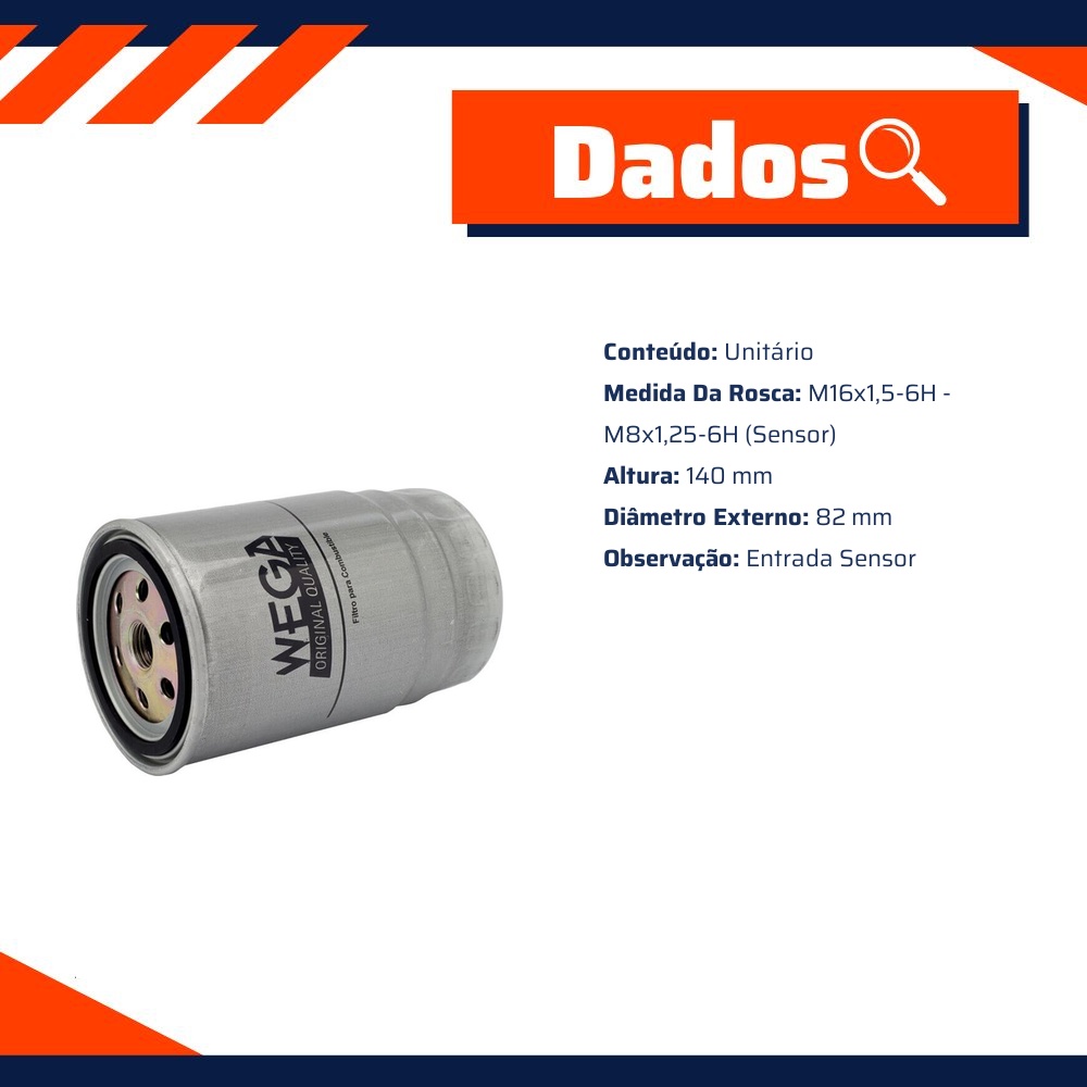 Filtro de Combustível para Kia Sorento - Wega - JFC-K05/2