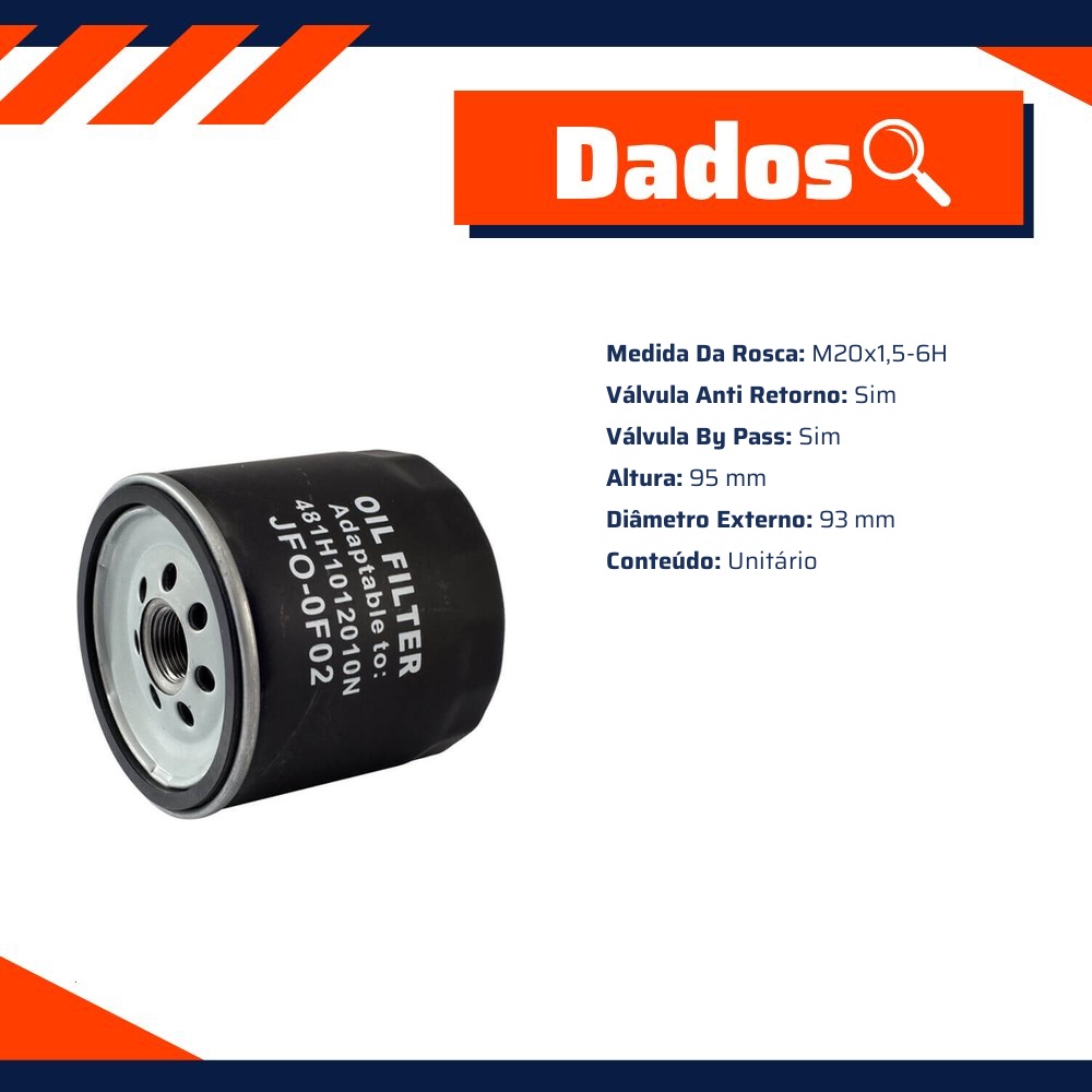 Filtro Blindado de Óleo Lubrificante para Chery Cielo e Tiggo - Wega - JFO-0F02