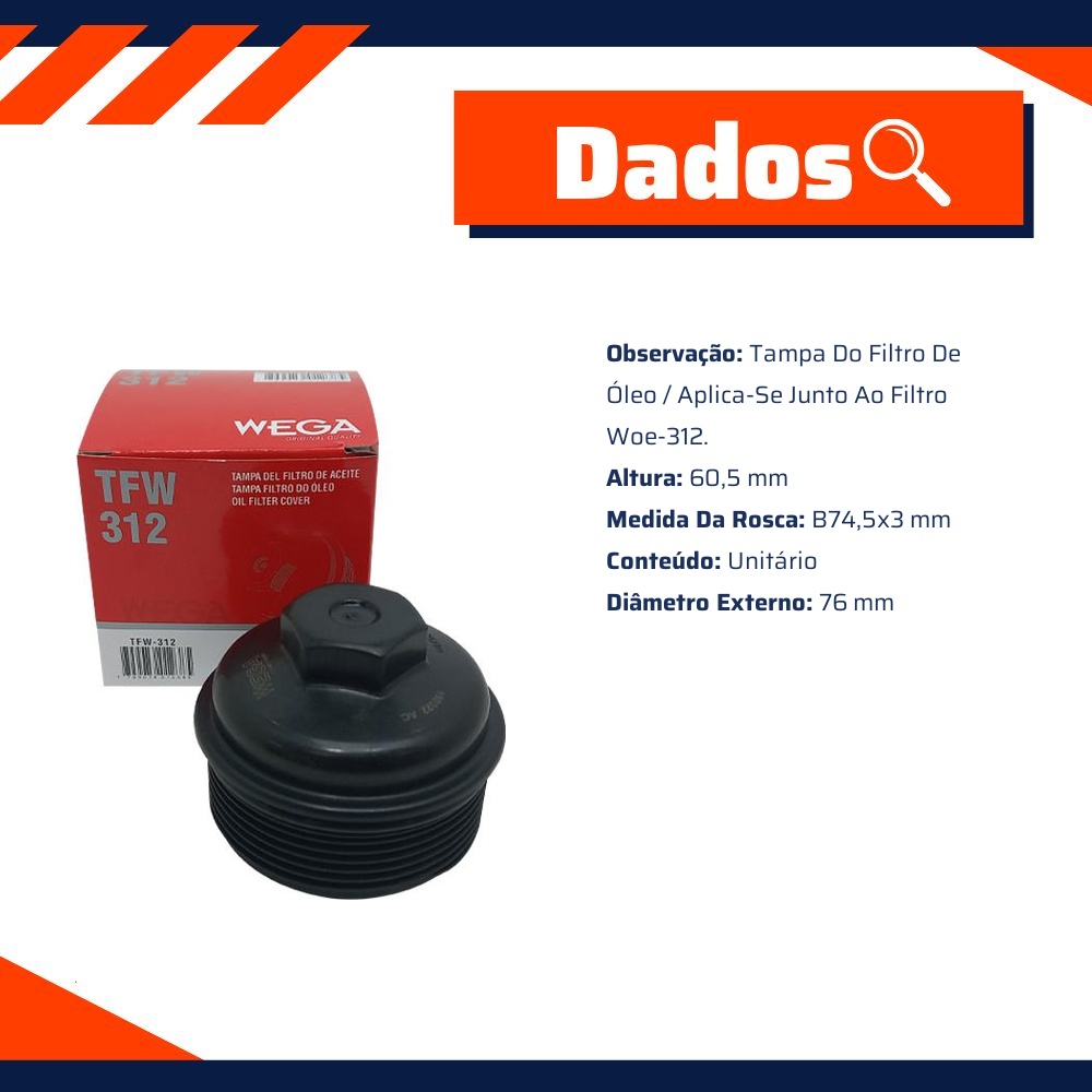 Tampa do Filtro de Óleo Lubrificante para Chevrolet Captiva e Malibu - Wega - TFW-312