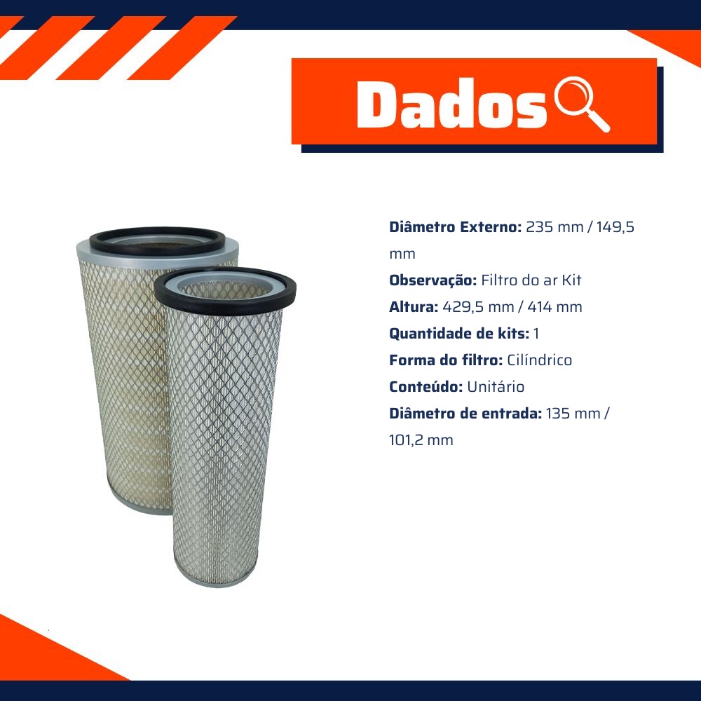 Filtro de Ar Primário e Secundário do Motor - Wega - WAP-164K